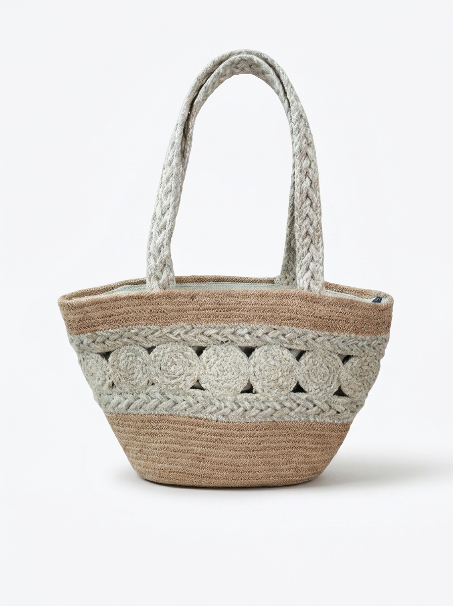 Boho Striped Jute Beach Bag