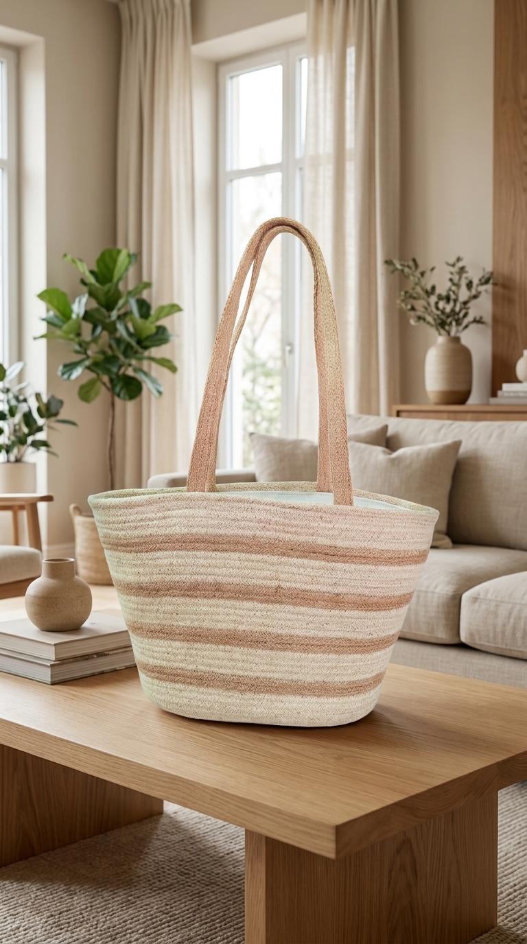 Boho Striped Jute Beach Bag