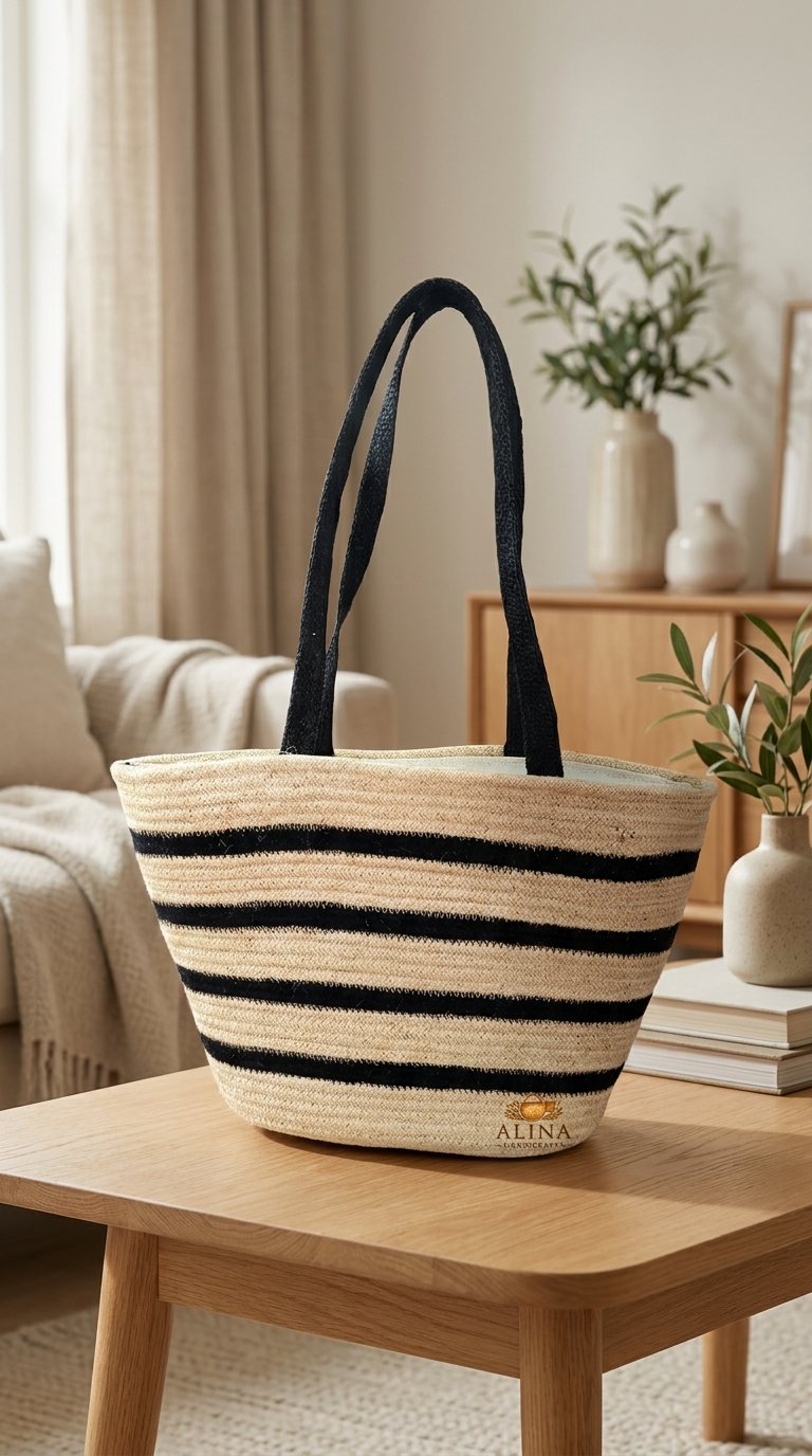 Boho Striped Jute Beach Bag