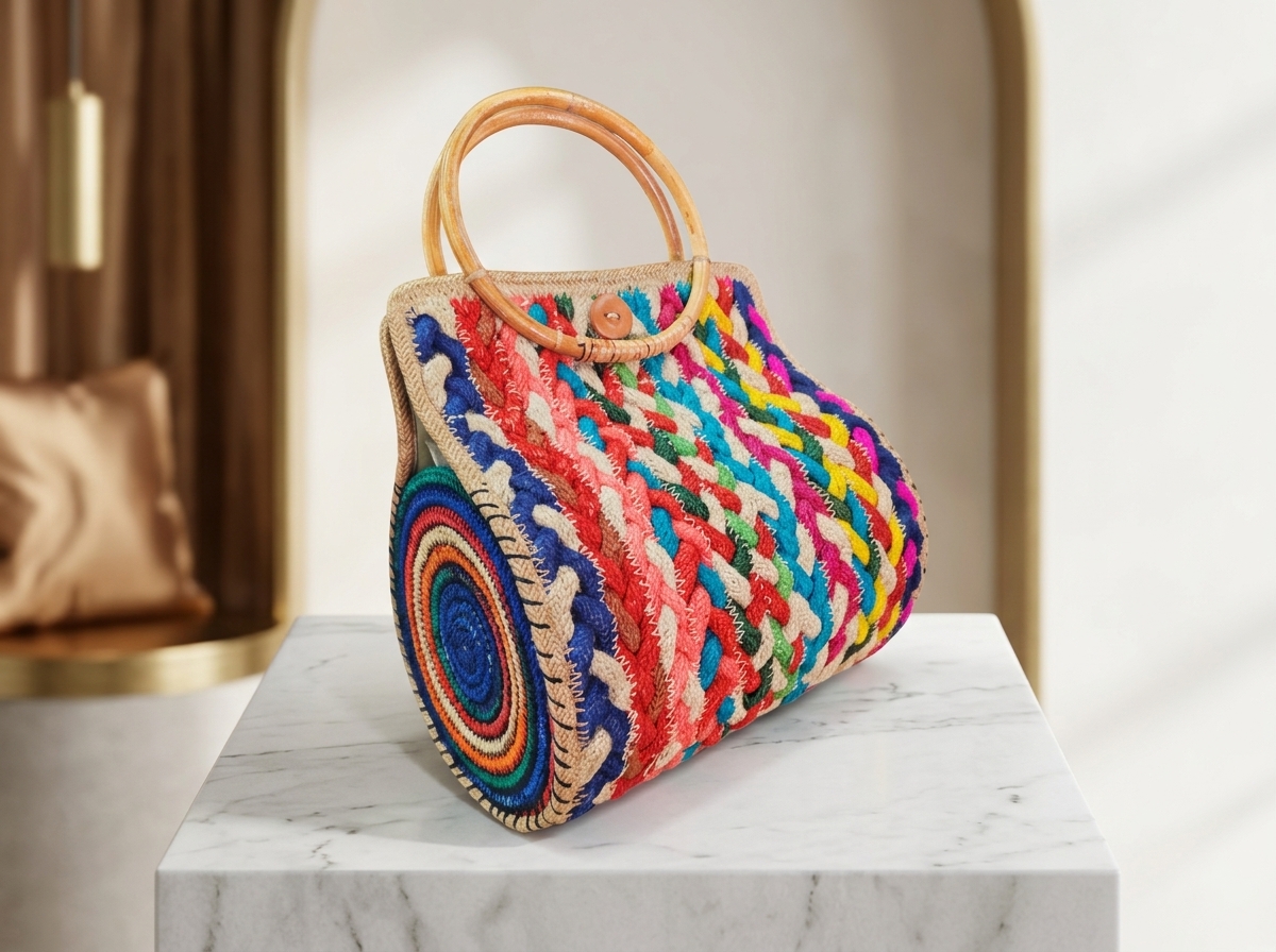 Floral Harmony Handmade Jute Handbag