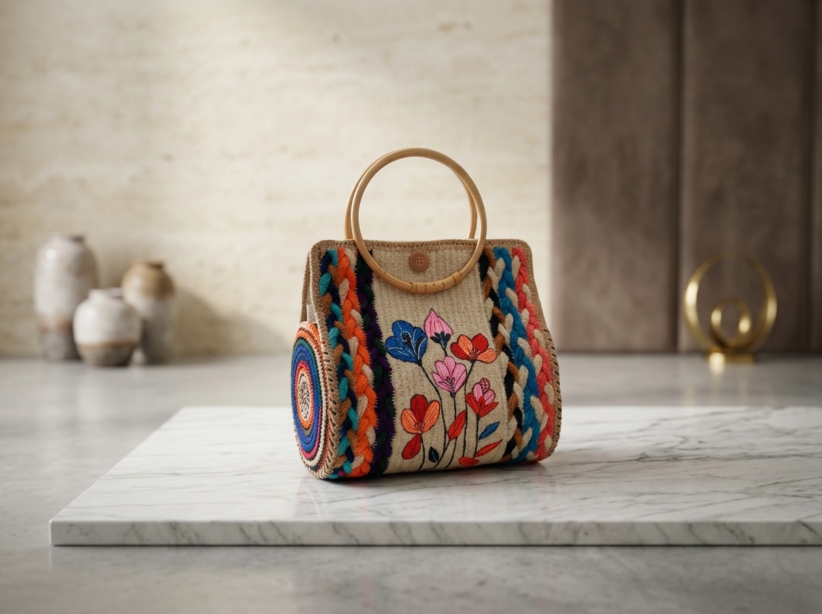 Floral Harmony Handmade Jute Handbag