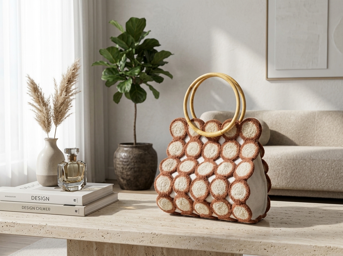Elegance Ring-Handle Textural Handbag